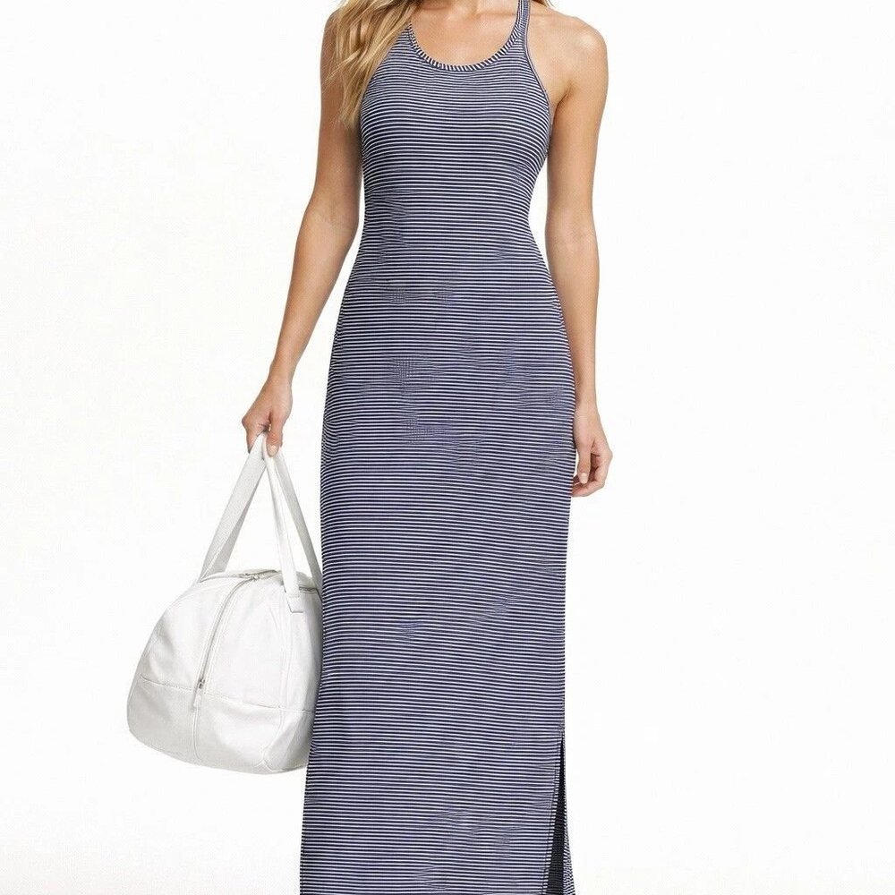 Lululemon Refresh Racerback Maxi Dress II Pima Cotton Size 4 Navy Stripe